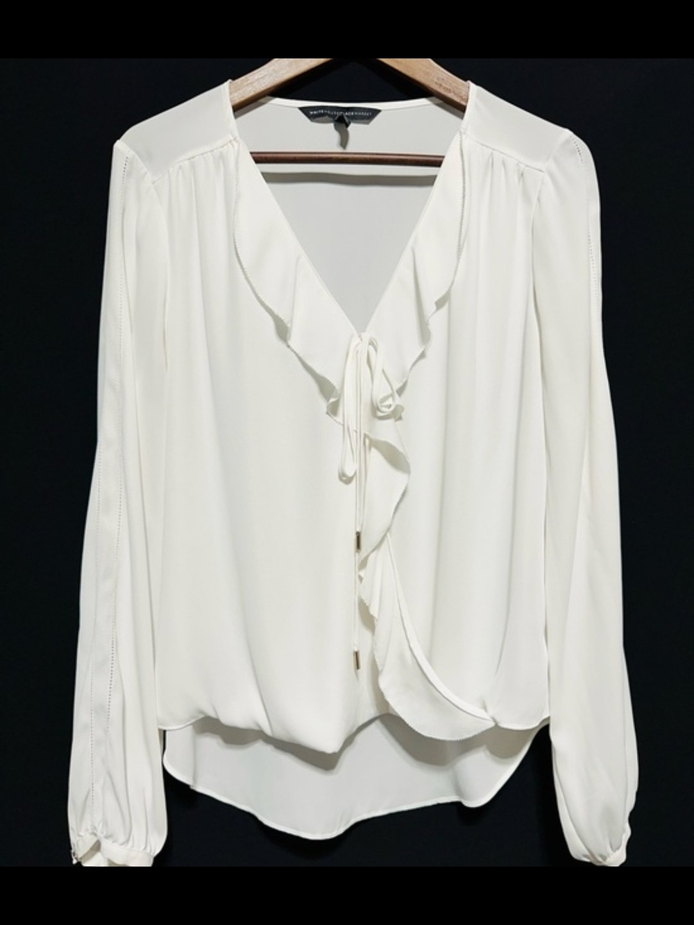 White House Black Market Ivory Ruffle Tie Blouse - Women Tops